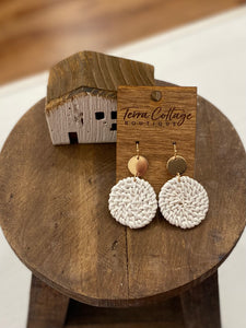 White Braided Straw Earrings