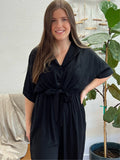 Black Button Front Wide Leg Jumpsuit