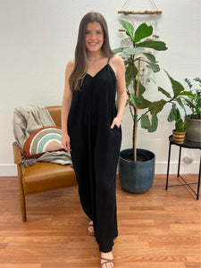 Black Pleated On The Run Jumpsuit
