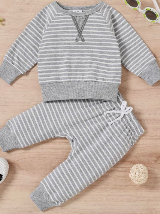 Grey Stripe Contrast Stitch Baby Sweatsuit