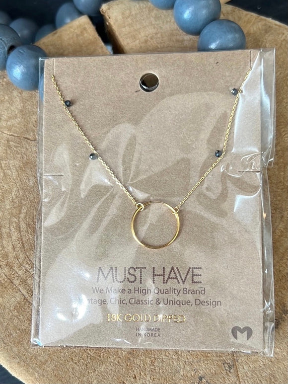 Gold Bead Chain Ring Necklace