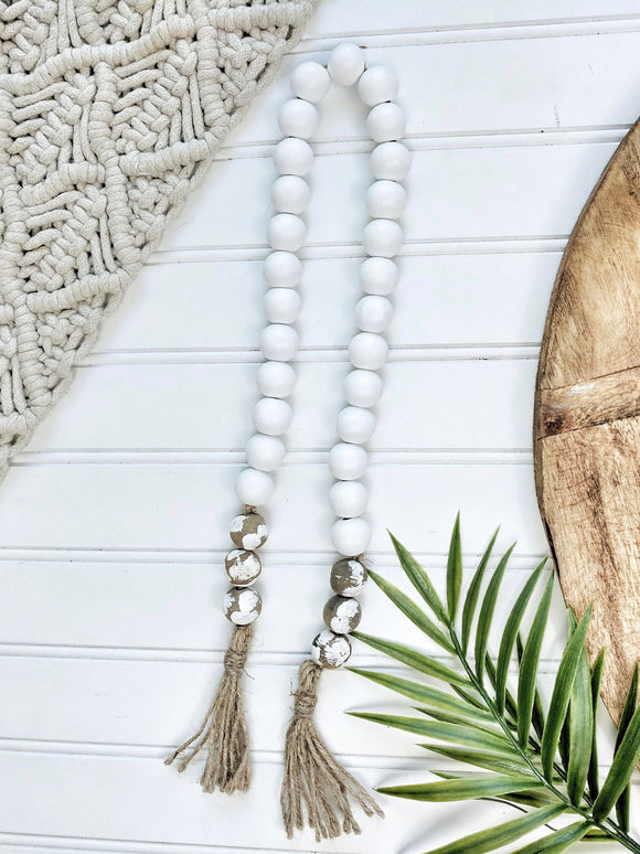 White and Chippy White  Bead Garland - Terra Cottage