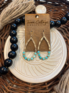 Turquoise Stone & Gold Teardrop Earrings