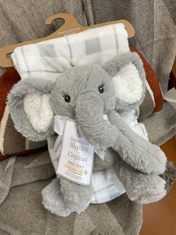 Grey Baby Blanket & Elephant Stuffie Set