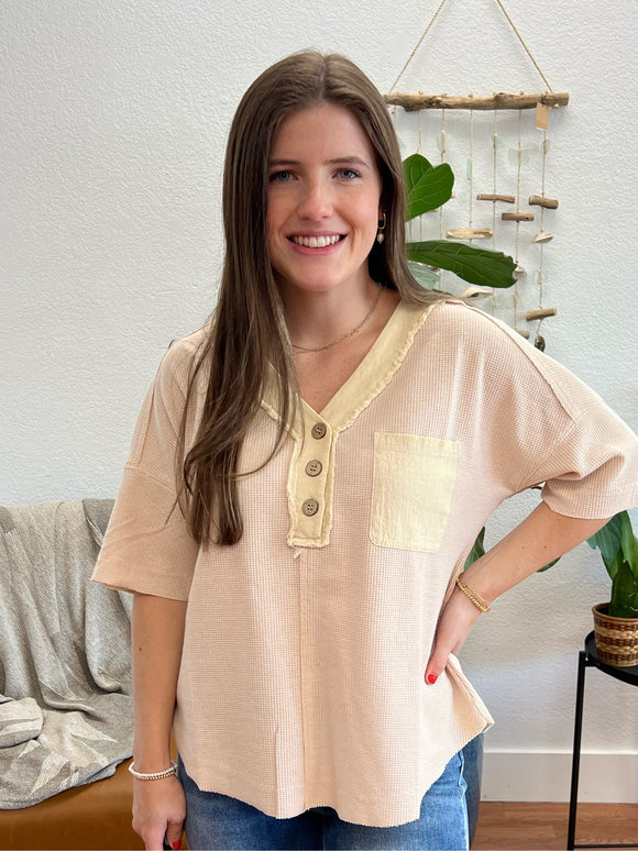 Cream Contrast Henley Top