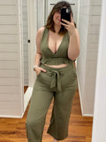 Olive Linen Ruffle Trim Top