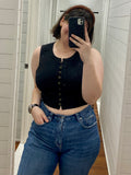 Black Button Front Crop Top