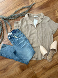 Taupe Breezy Button Front Top