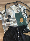 Black Classic Stripe Short Sleeve Top