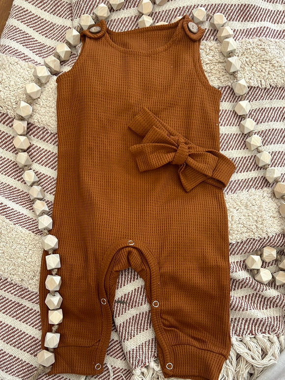 Rust Soft Waffle Baby Playsuit