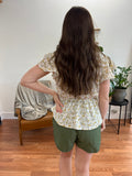 Ivory Scallop Trim Floral Top
