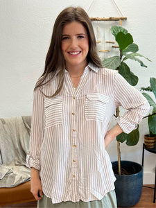 Mocha Stripe Classic Button Down
