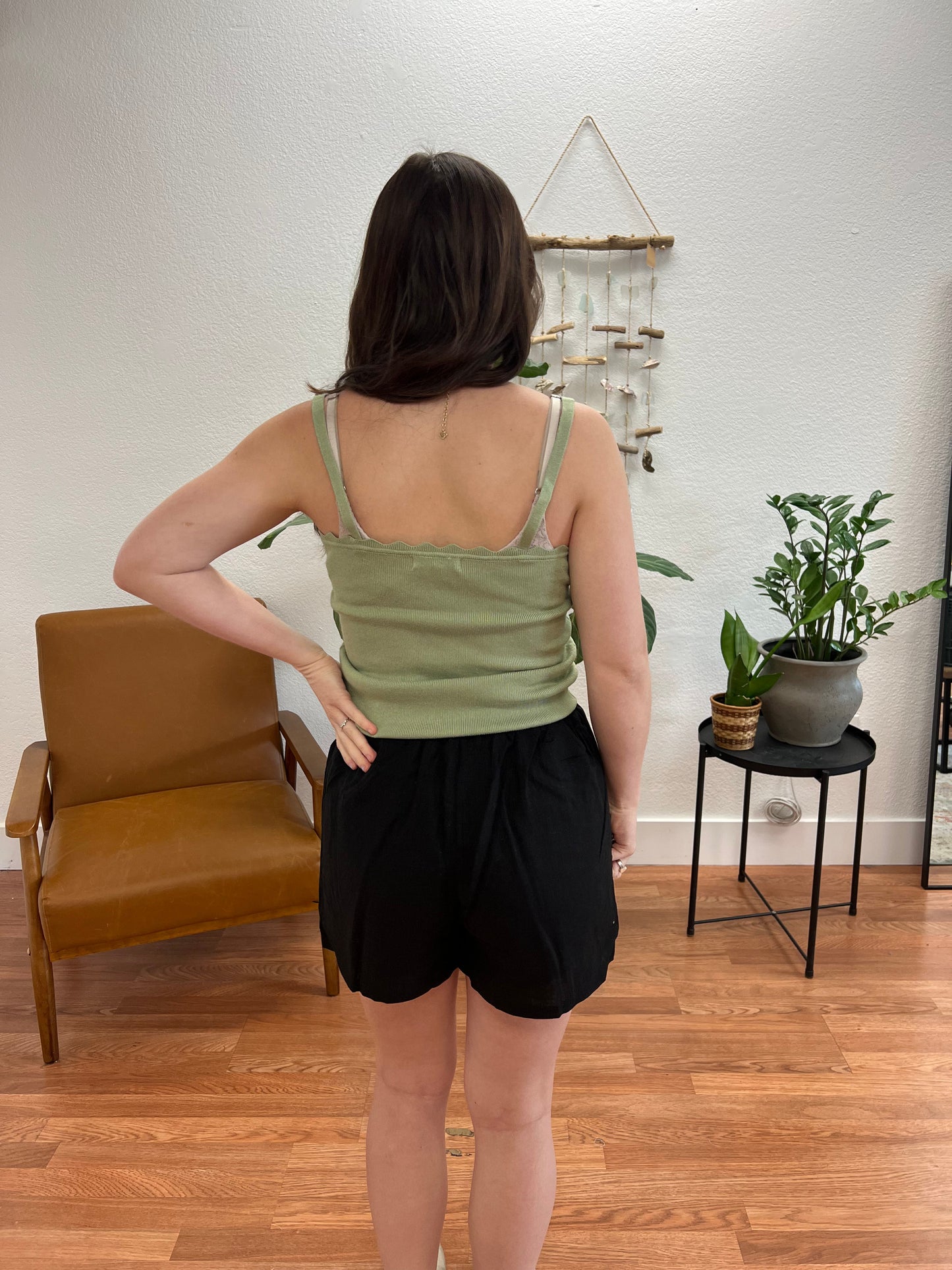 Olive Scalloped Knit Cami