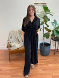 Black Button Front Wide Leg Jumpsuit