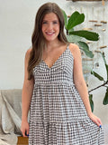 Day Trip Black Gingham Midi Dress