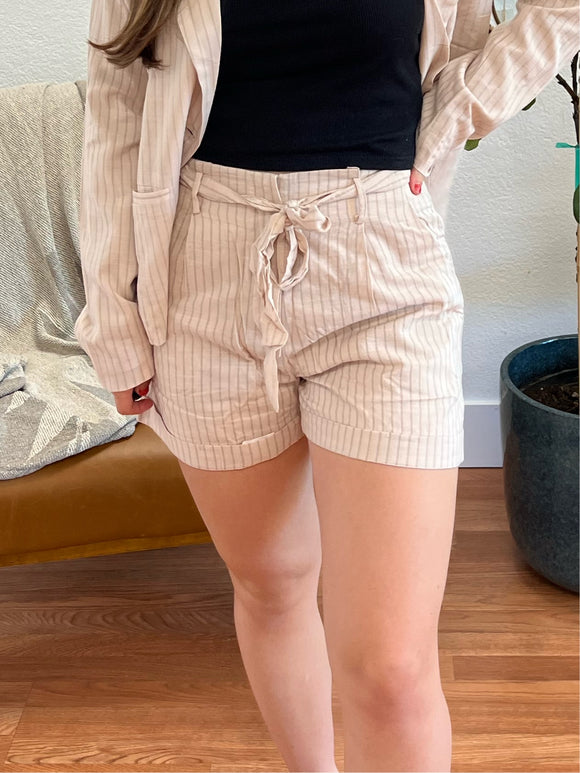 Almond Linen Stripe Shorts