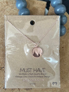 Rose Gold Etched Circle Mountain Necklace