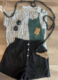 Black Button Front Shorts