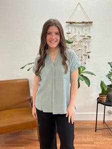 Sage Lightweight Pocket Blouse