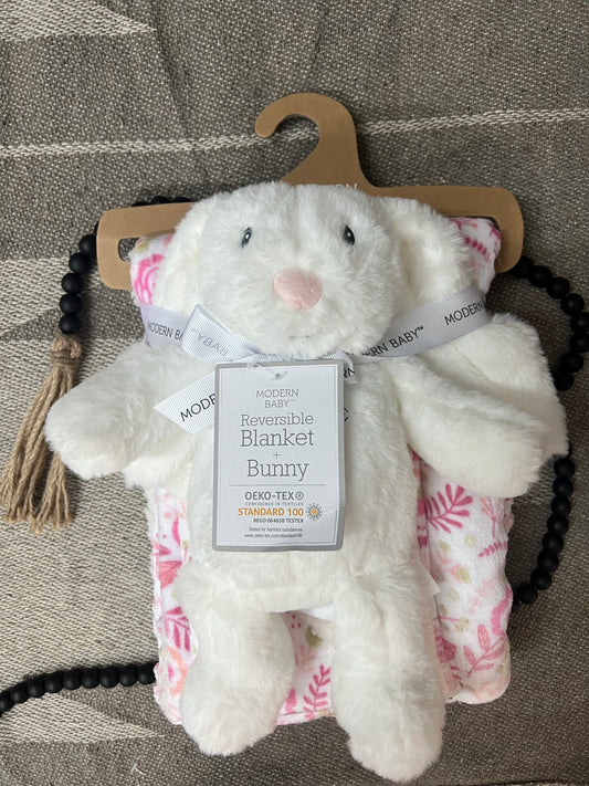 Pink Baby Blanket & Bunny Stuffie Set