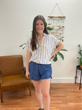 Blue Linen Ruffle Shorts