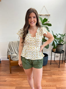 Ivory Scallop Trim Floral Top