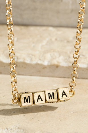 Gold Baby Block Letter Mama Necklace