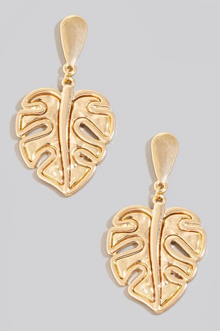 Gold Metallic Monstera Leaf Dangle Earrings