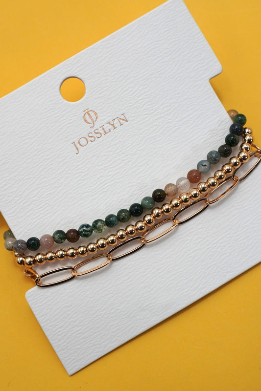 Multi Layer Natural Stone Chain Link Bracelet