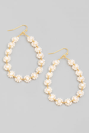 Oval Floral Beaded Drop Earrings