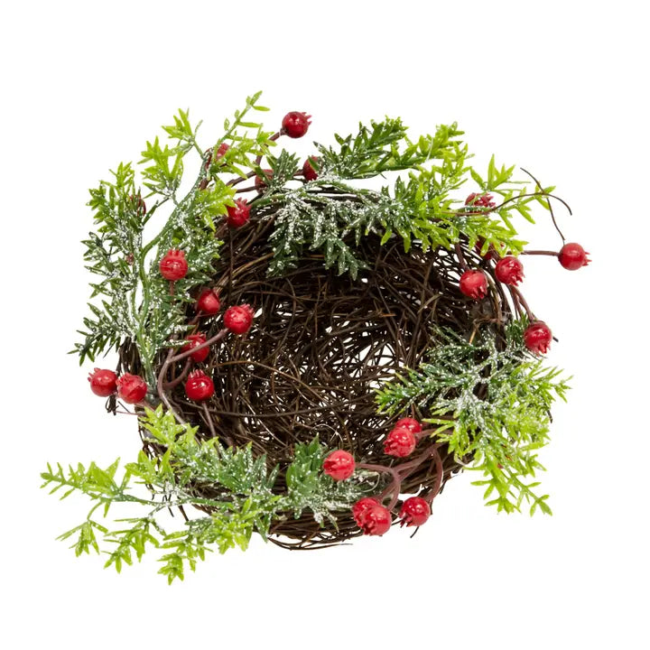 Snowy Pine & Red Berry Bird Nest