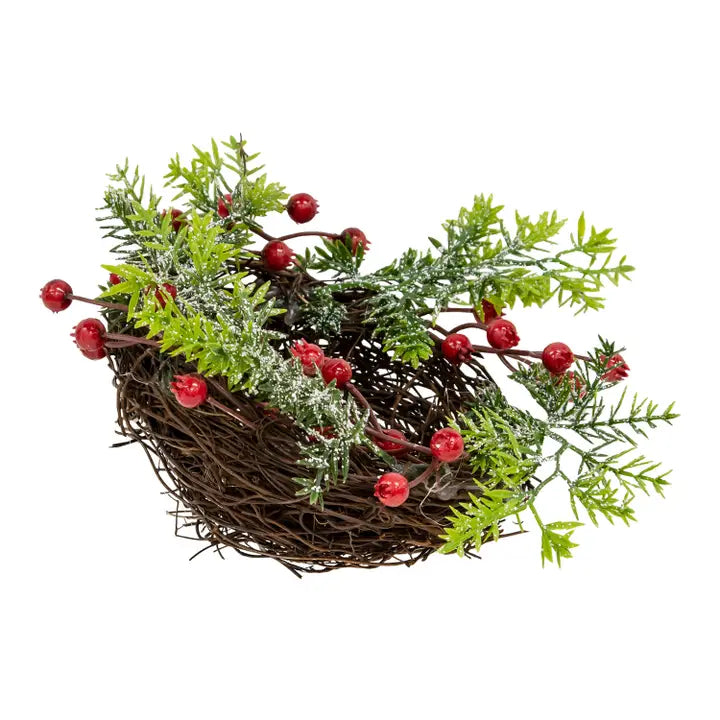 Snowy Pine & Red Berry Bird Nest