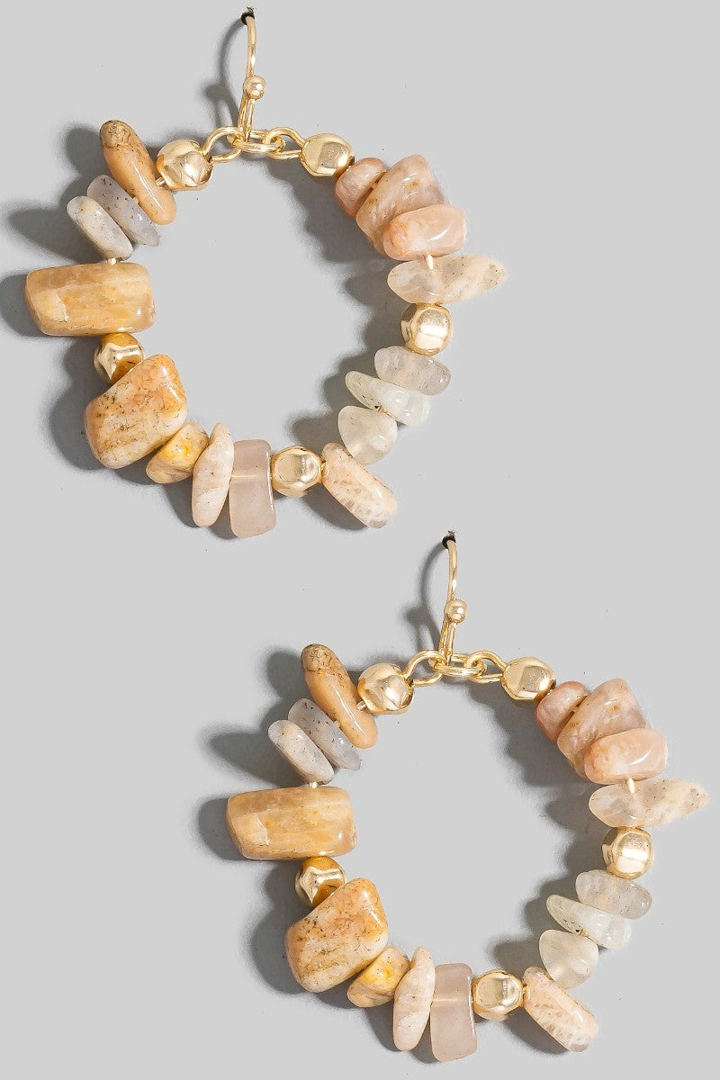 Stone Chip Beaded Hoop Dangle Earrings