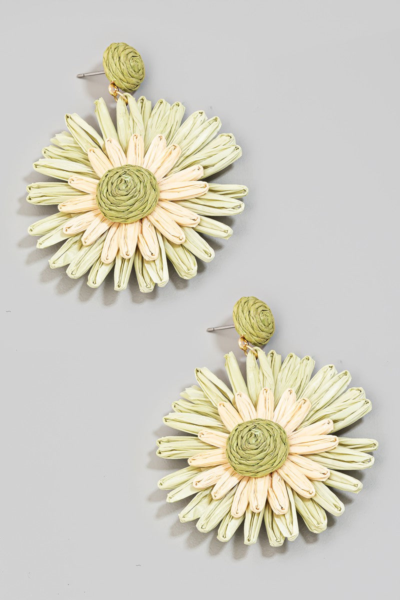 Layered Raffia Flower Dangle Earrings