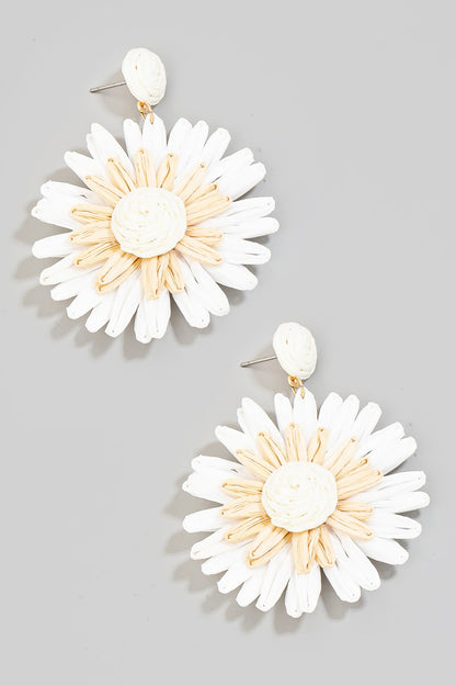 Layered Raffia Flower Dangle Earrings