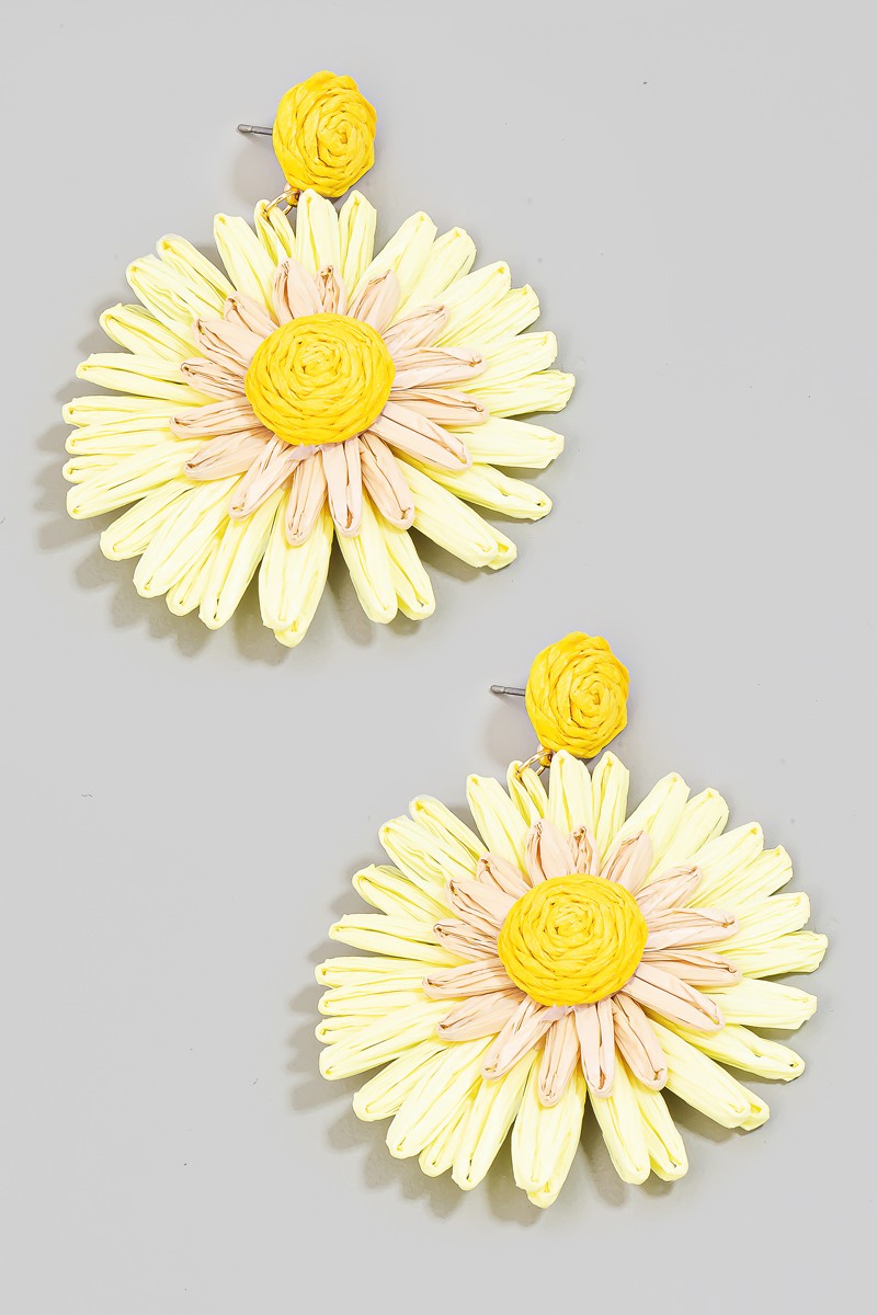 Layered Raffia Flower Dangle Earrings