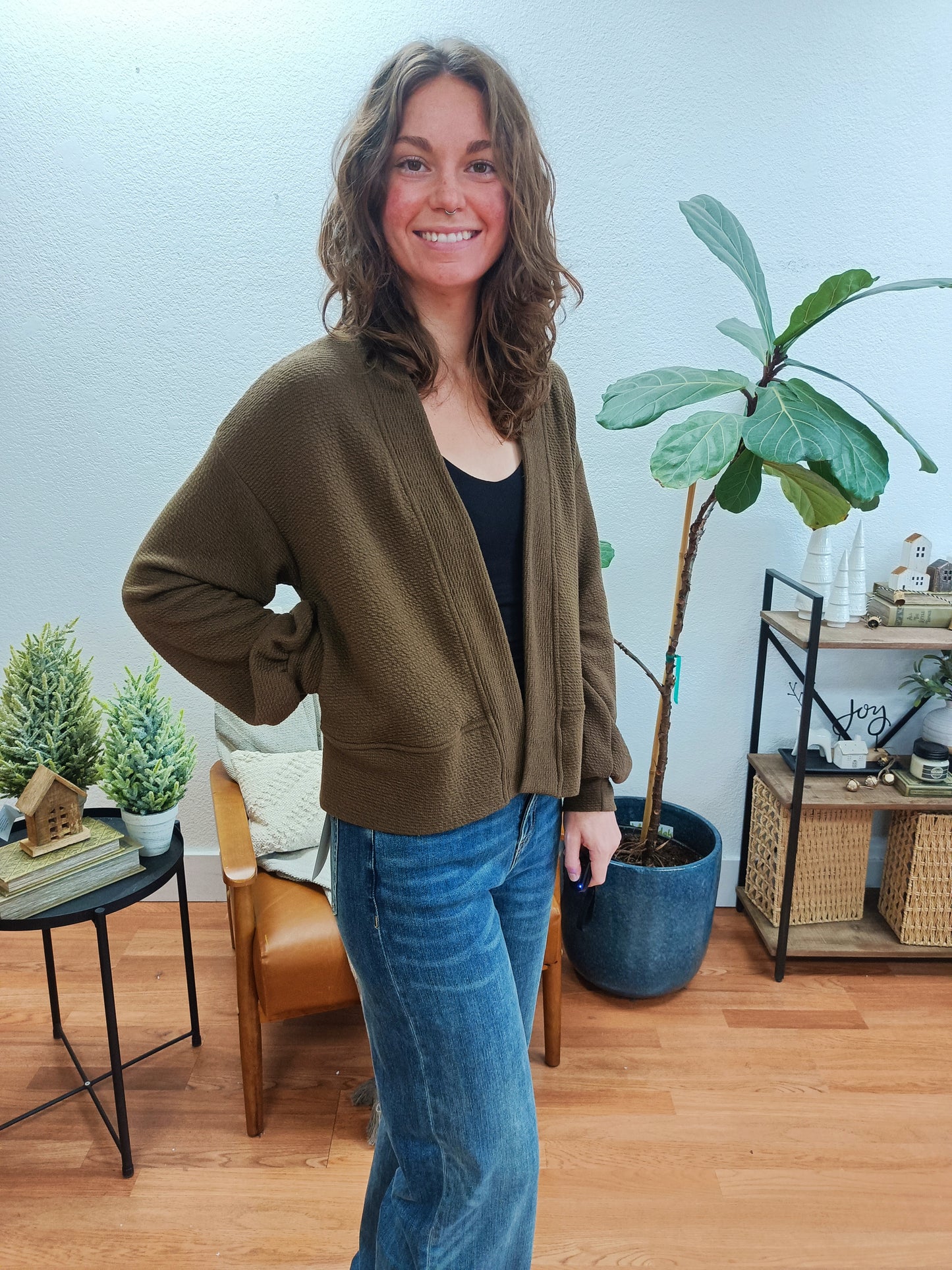 Brown Cropped Cardigan