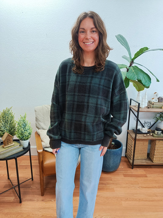 Hunter Green Plaid Pullover Sweater