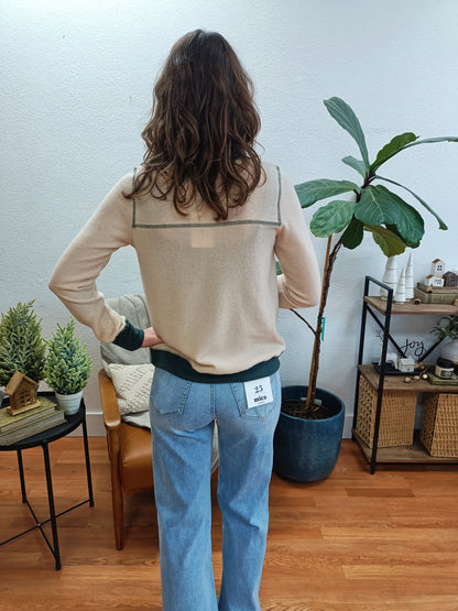 Cream & Green Reverse Stitch Top