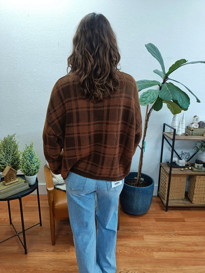 Brown Plaid Pullover Sweater