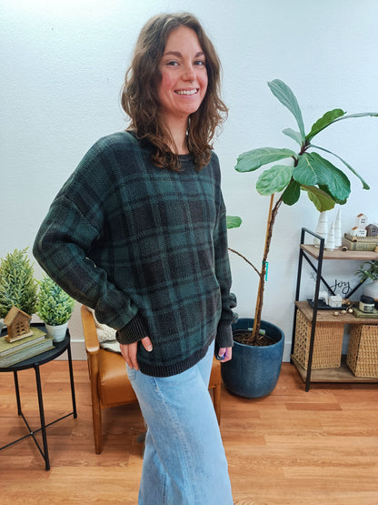 Hunter Green Plaid Pullover Sweater