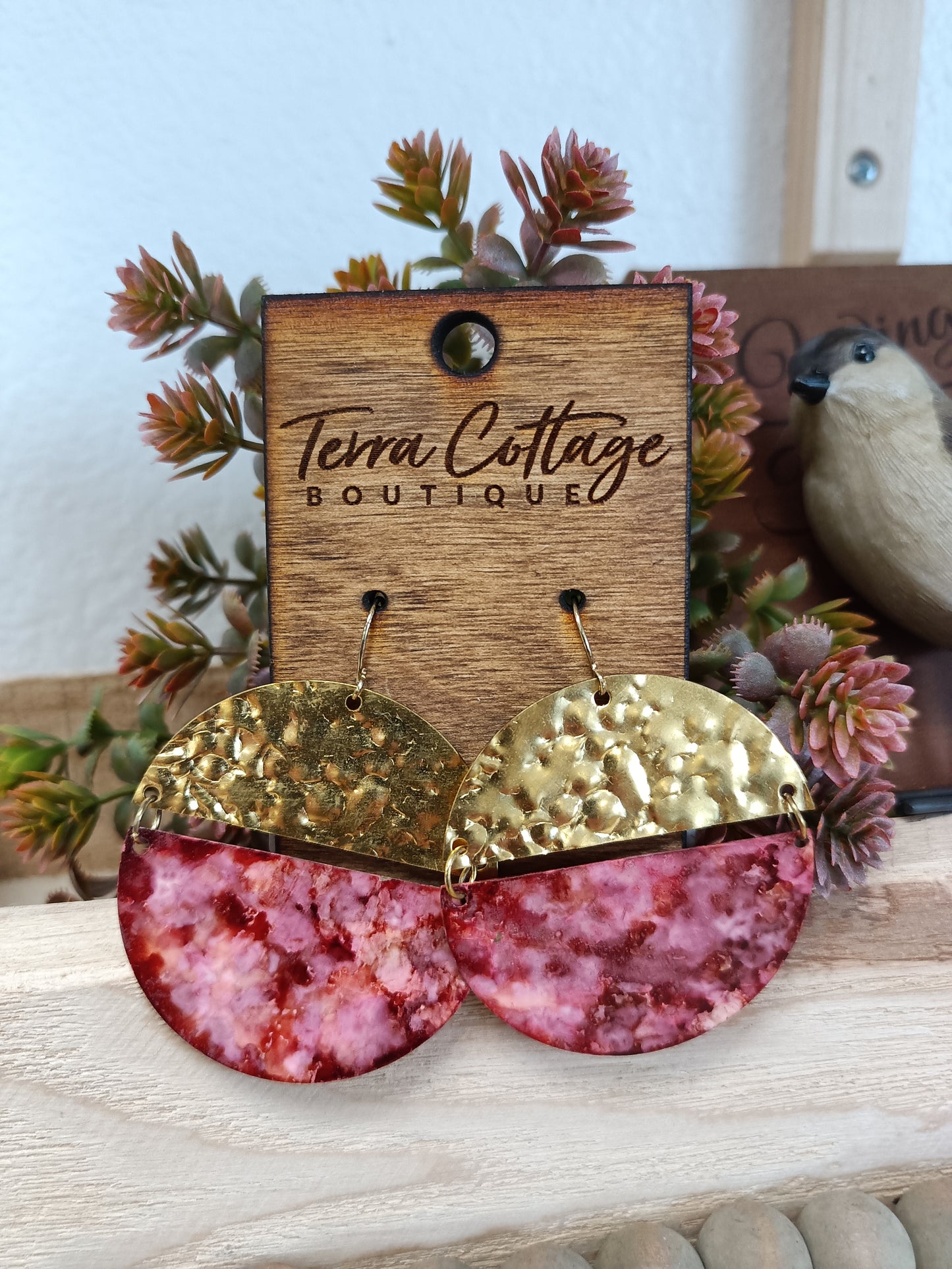 Red And Gold Circle Drop Earrings