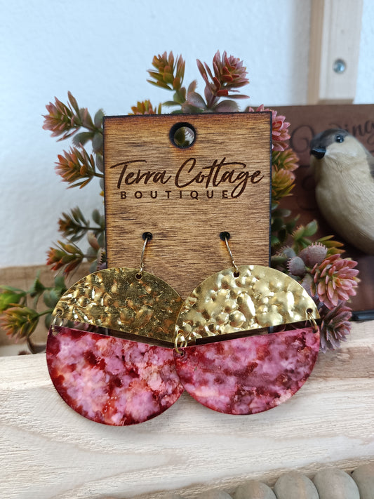 Red And Gold Circle Drop Earrings