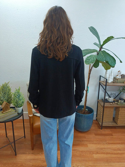 Black Button Down Thermal Jacket - Terra Cottage
