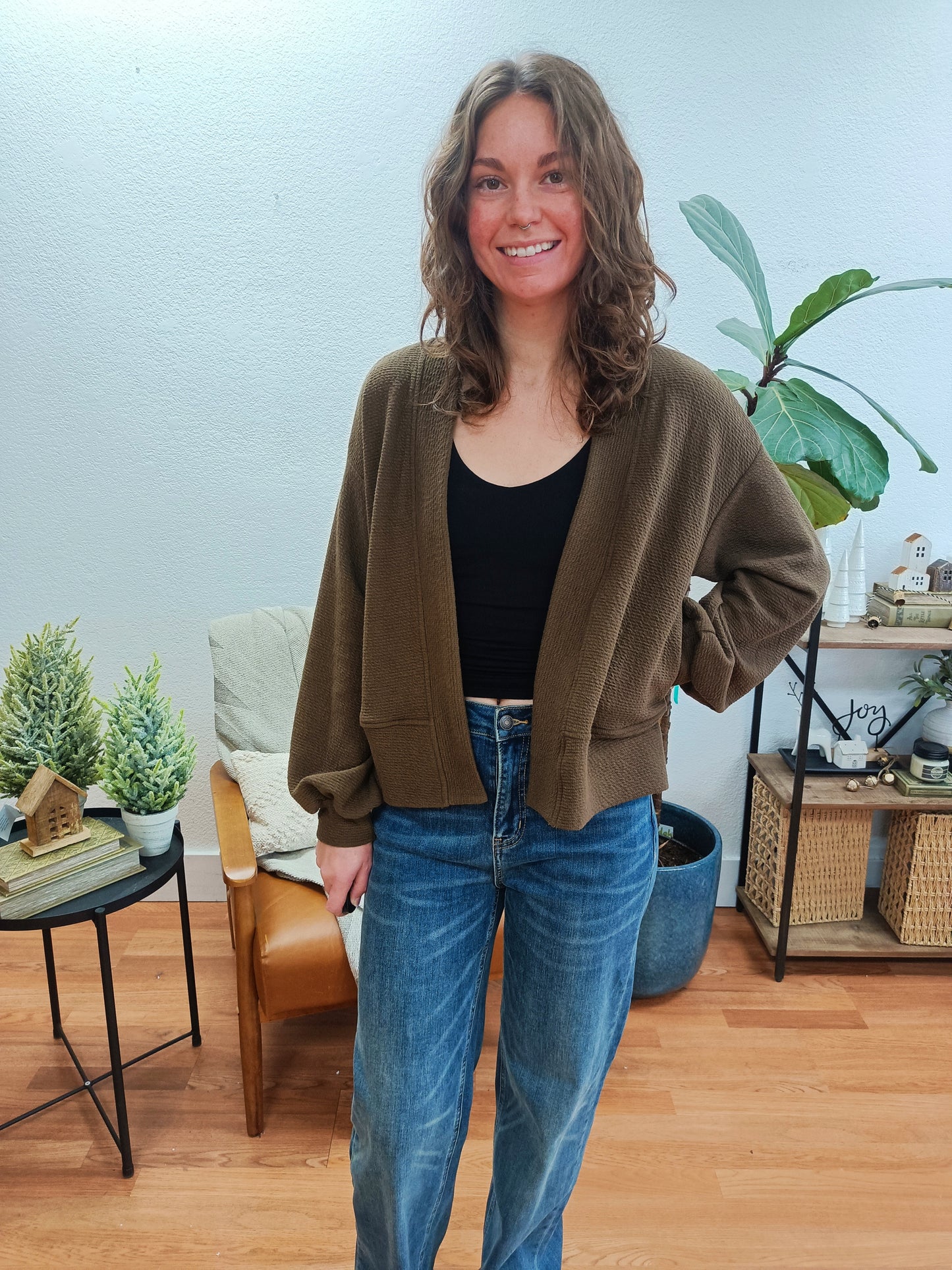 Brown Cropped Cardigan