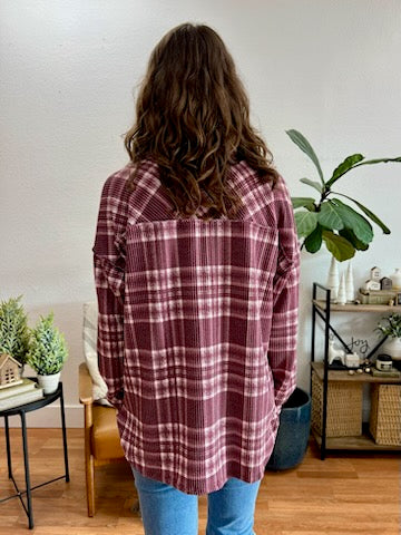 Burgundy Plaid Cozy Shacket