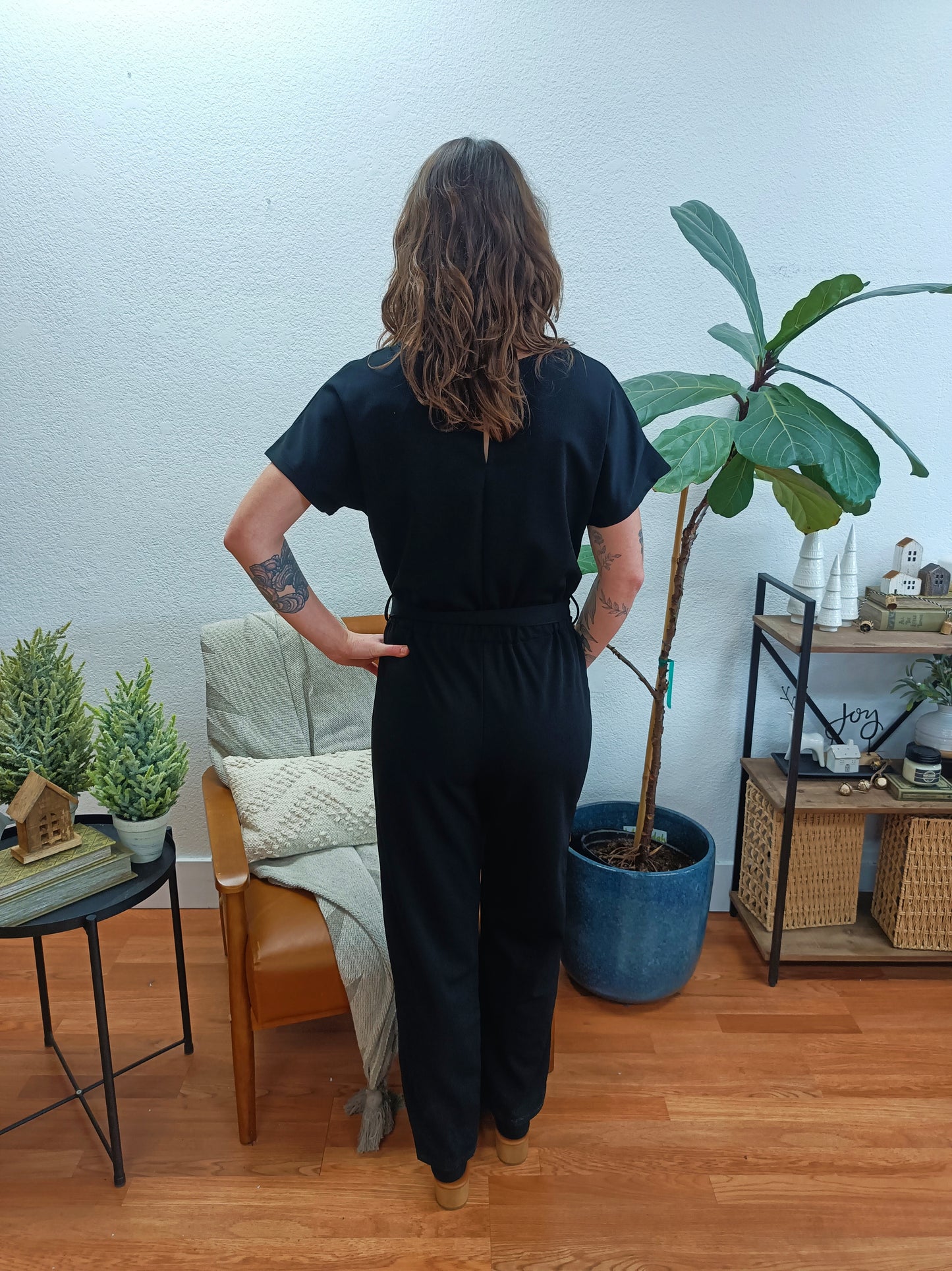 Black Tie Waist Relaxed Jumpsuit