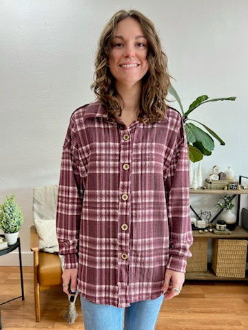 Burgundy Plaid Cozy Shacket
