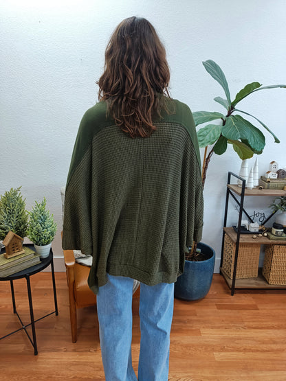 Olive Thermal Open Front Drape Cardigan