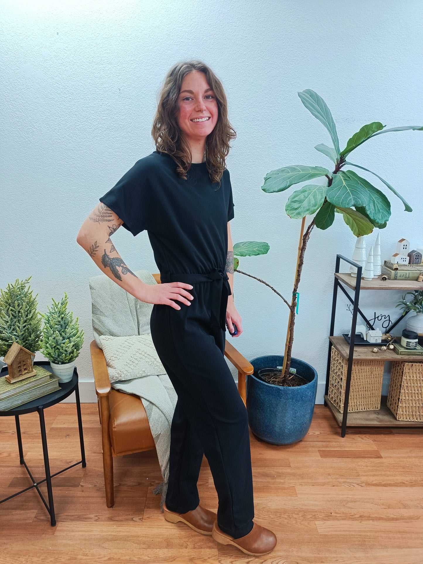 Black Tie Waist Relaxed Jumpsuit